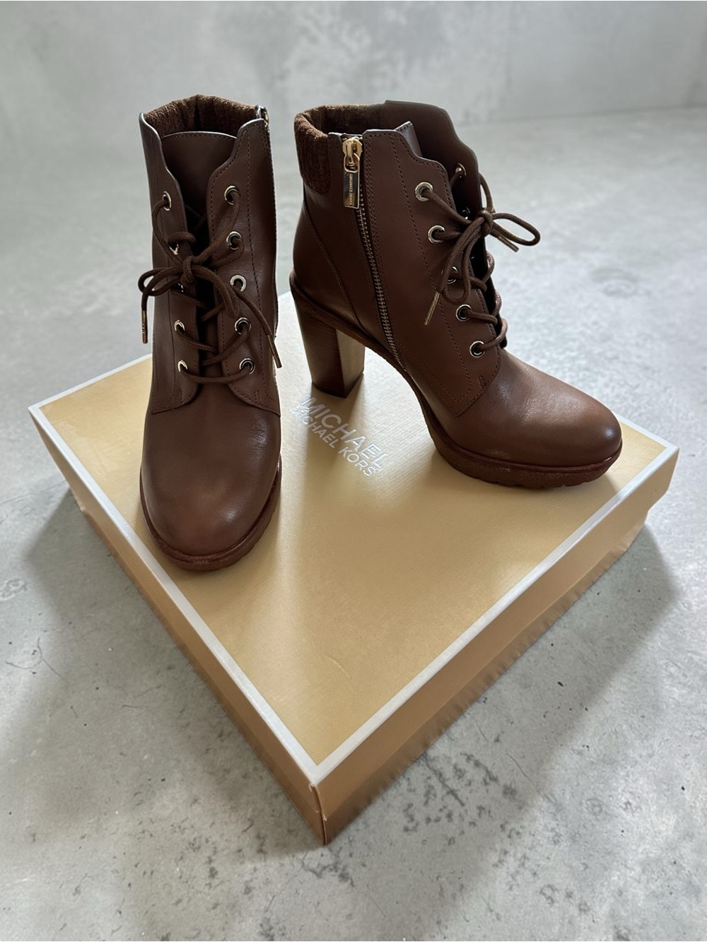 Michael Kors Chestnut Brown Lace-Up Leather Ankle Boots